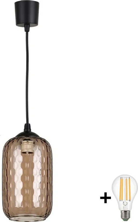 BRILAGI - Lampa wisząca LED na lince R GLASS 1xE27/60W/230V śr. 14 cm czarny/dymny brąz