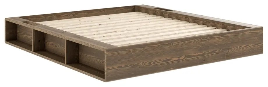 Brązowe łóżko dwuosobowe z drewna sosnowego ze stelażem 180x200 cm Ziggy – Karup Design