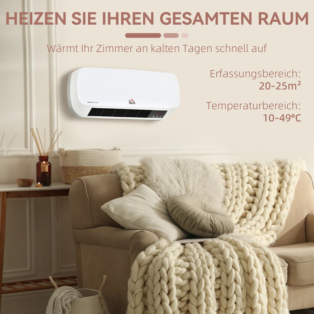HOMCOM Grzejnik ścienno-2000W z pilotem zdalnego sterowania 2 tryby grzania wyświetlacz LED timer 12h do łazienki