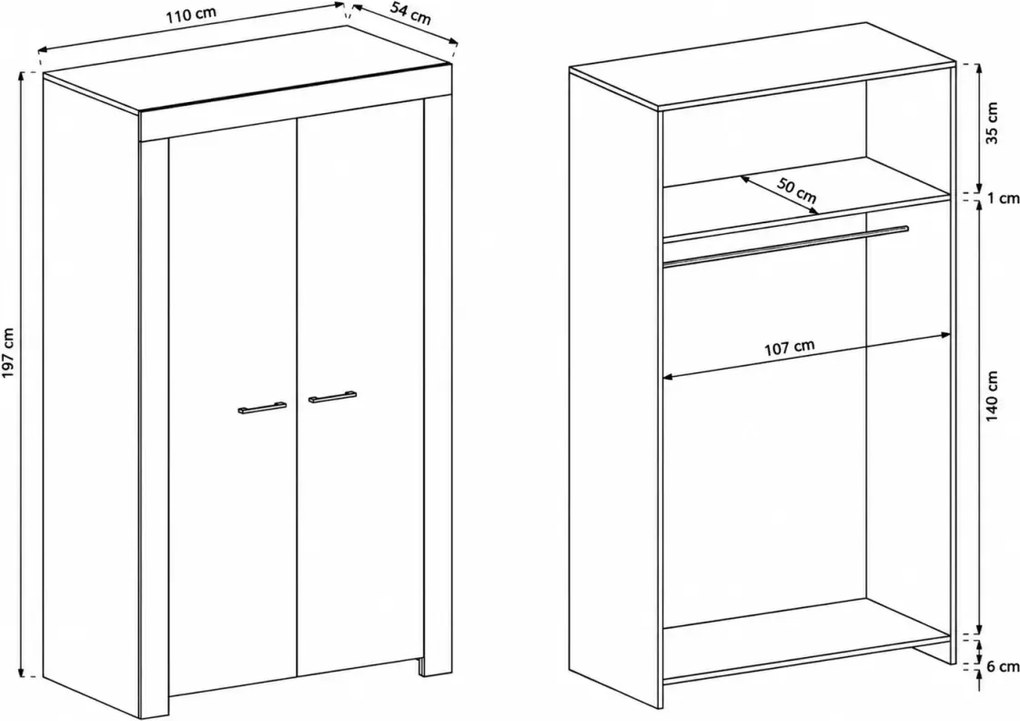 Szafa Seel 110 cm nowoczesna szafa do sypialni z drążkiem i półką MDF ABS
