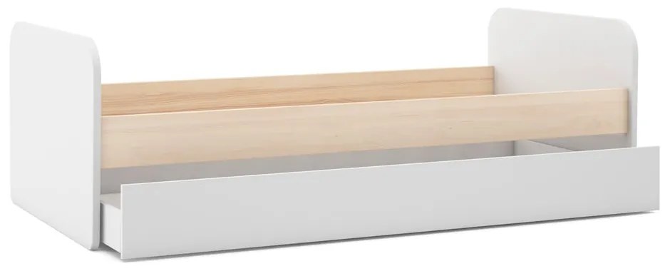 Białe łóżko dziecięce w dekorze sosny z wysuwanym łóżkiem i schowkiem 90x200 cm Esteban – Marckeric