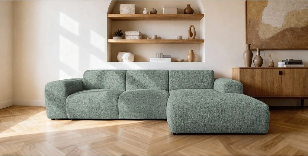 Narożnik GIN 310x192 cm | Pufa w kształcie litery L | Tkanina PUENTE 03 Kremowo-Biała | Nowoczesny Design & Wysoka Wytrzymałość