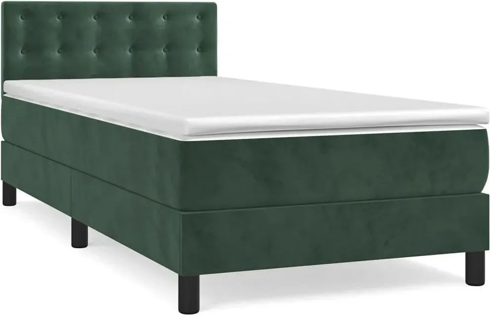 Zielone kontynentalne łóżko z materacem 90x200 L3-W68