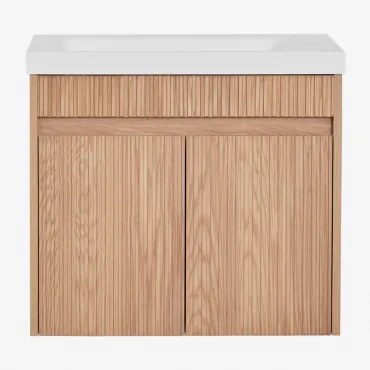 Zestaw Wiszących Mebli Łazienkowych Zintegrowany Z Umywalką Narek Popielaty Brąz & Bezlusterkowiec & Bez Kranu & ↔︎ 60 Cm - Sklum