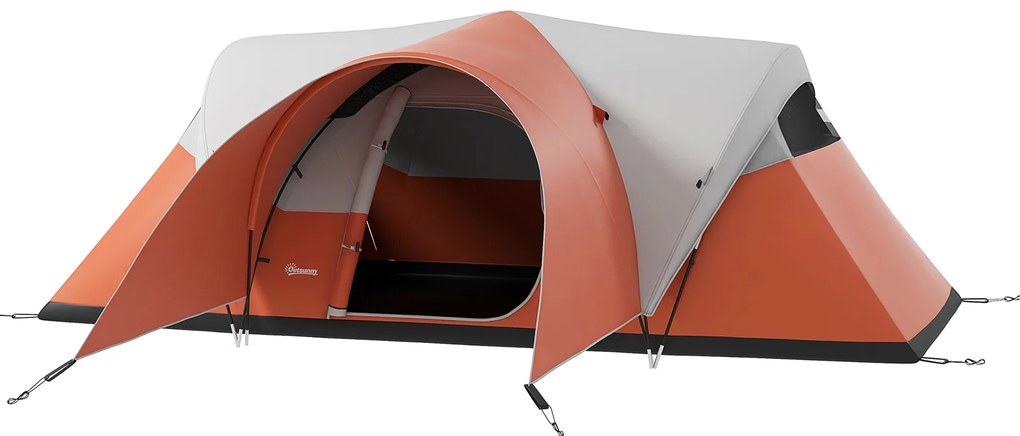 Outsunny Namiot kempingowy dla 5-6 os., Namiot rodzinny, wodoodporny, z przedpokojem, 550L x 300B x 198Wcm, Pomarańczowy