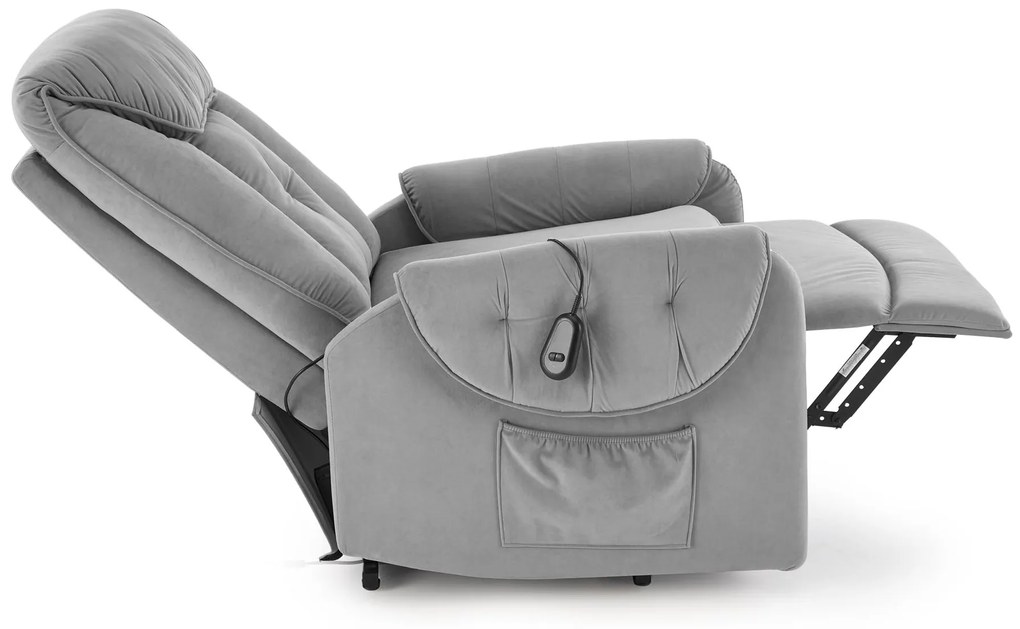 Fotel wypoczynkowy, elektryczny rozkładany, pionizacja popielaty HORTON