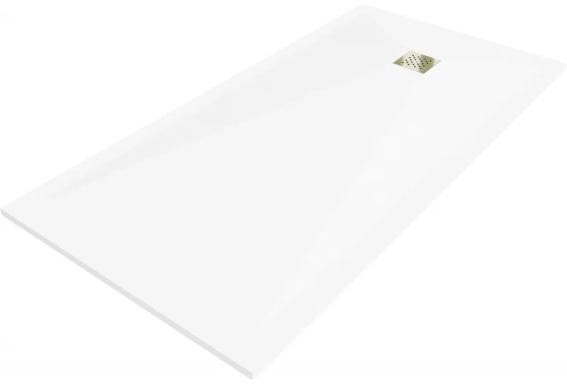 Mexen Stone+ brodzik kompozytowy prostokątny 180 x 70 cm, biały, maskownica złota - 44107018-G