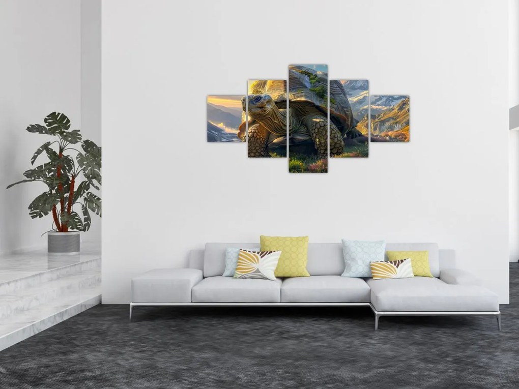 Obraz - Żółw i górski krajobraz (125x70 cm)