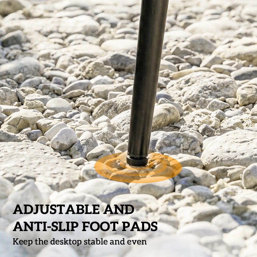 Outsunny Stół ogrodowy stalowy z rantem z PE-rattanu, regulowane nóżki, dla 4 osób, 80 x 80 x 74 cm, szary | Aosom PL