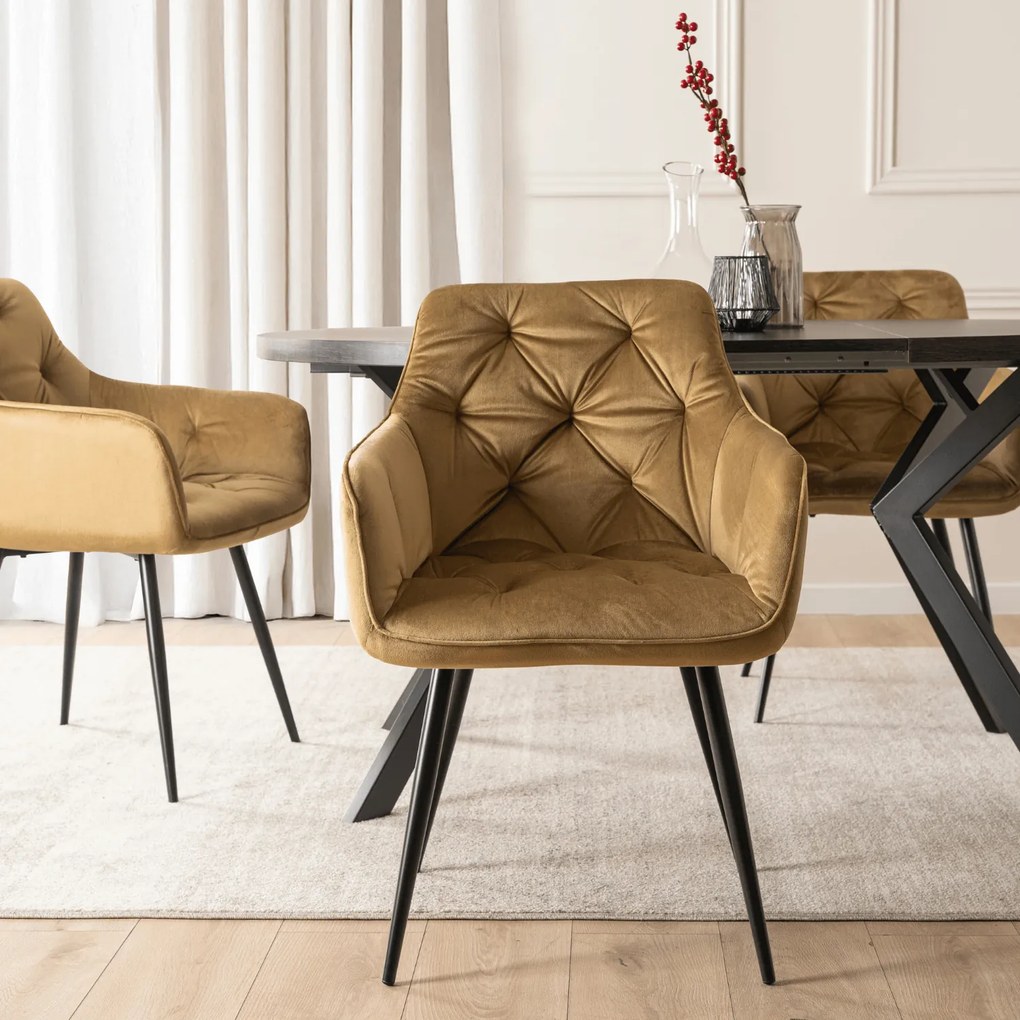 Krzesło Tapicerowane do Salonu MODESTO Musztardowe Welurowe Nowoczesne Loft