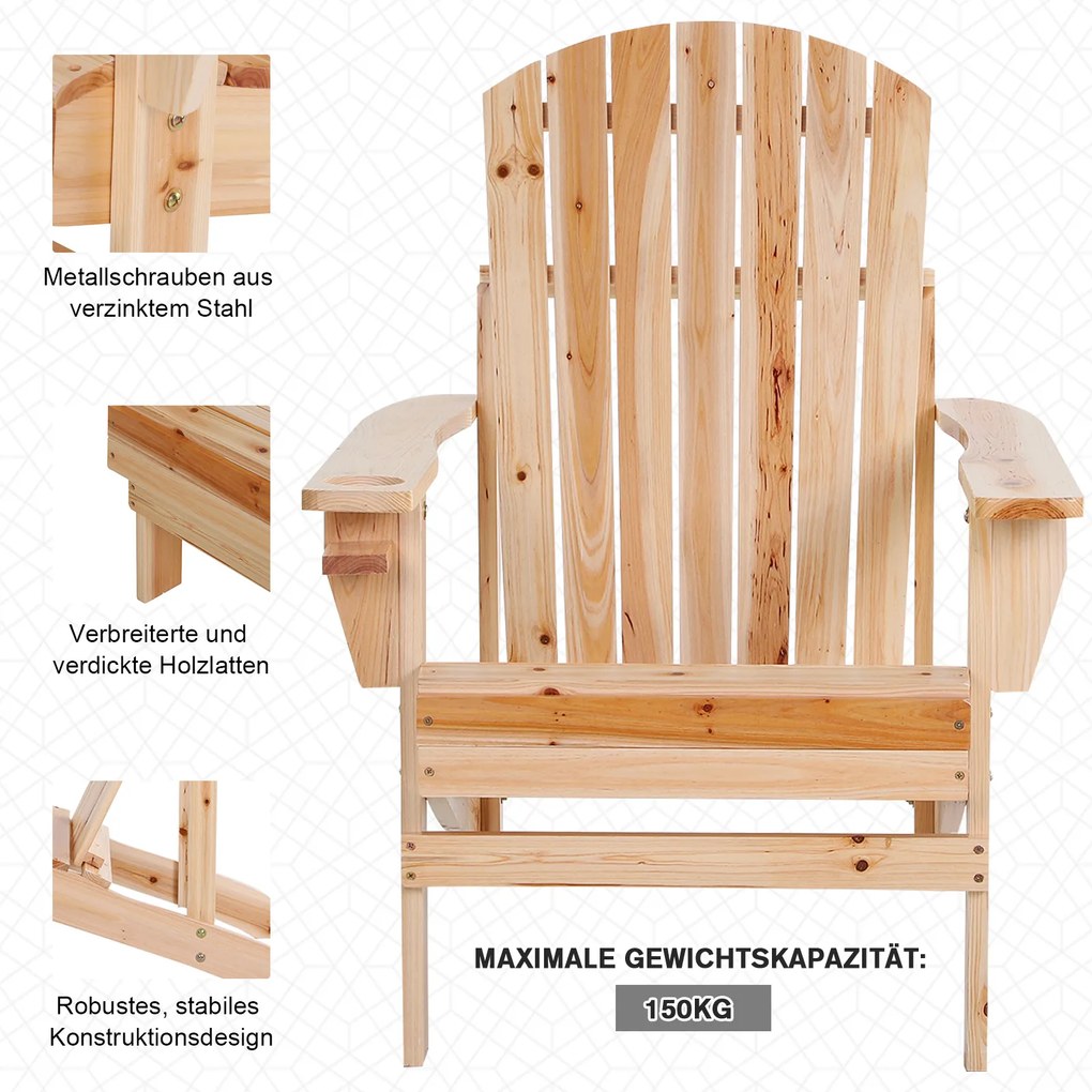 Outsunny krzesło ogrodowe Adirondack leżak ogrodowy mebel ogrodowy krzesło balkonowe, kolor: naturalny