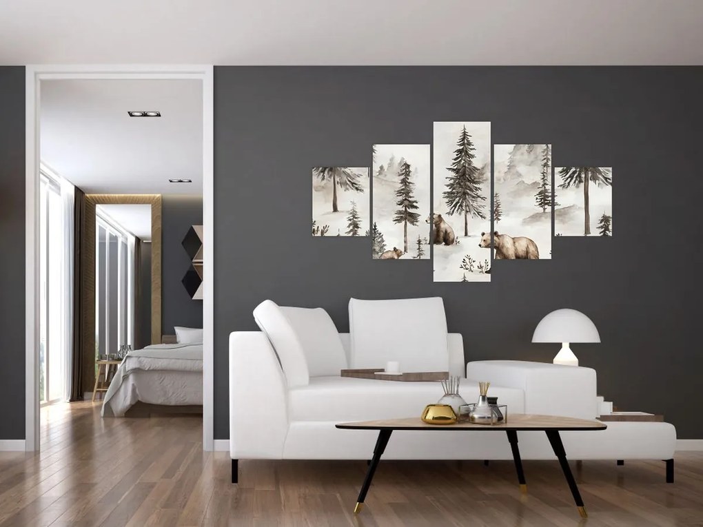 Obraz - Las z niedźwiedziami (125x70 cm)