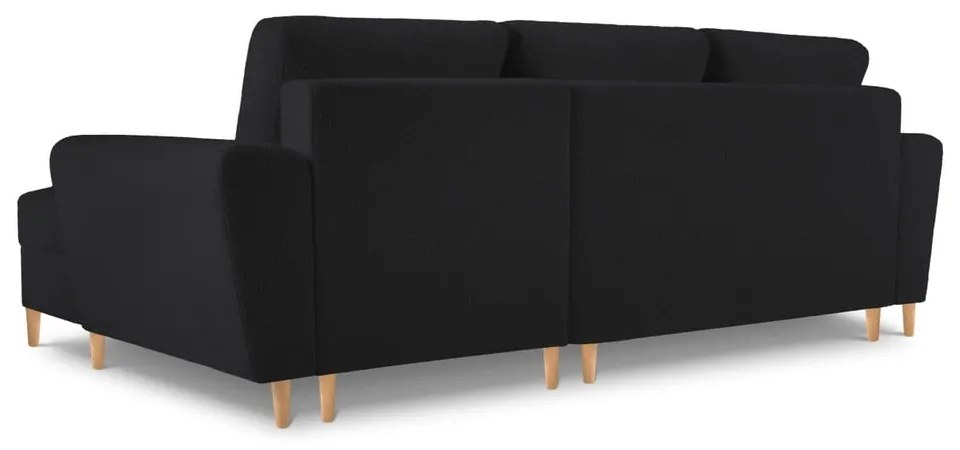 Czarny rozkładany/ze schowkiem narożnik z materiału bouclé (prawostronny/z szezlongiem) Kyoto – Cosmopolitan Design
