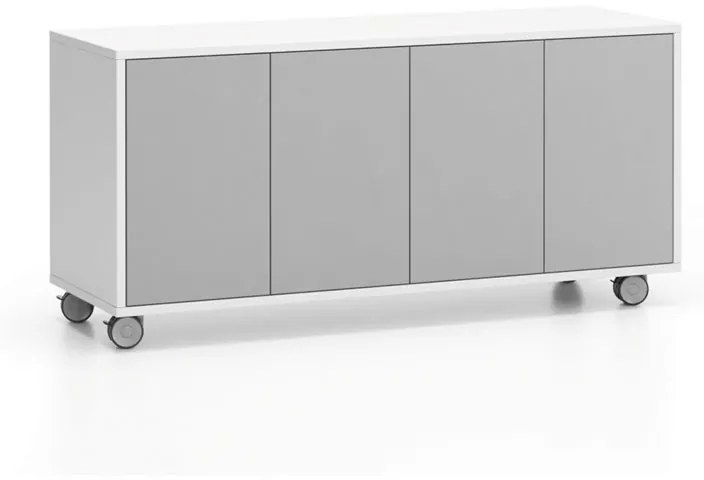 Komoda mobilna LAYERS, długa, 1200 x 400 x 575 mm, biała / szara