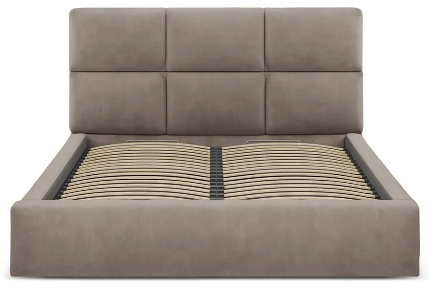 Jasnobrązowe tapicerowane łóżko dwuosobowe ze schowkiem ze stelażem 160x200 cm Libera – Windsor &amp; Co Sofas