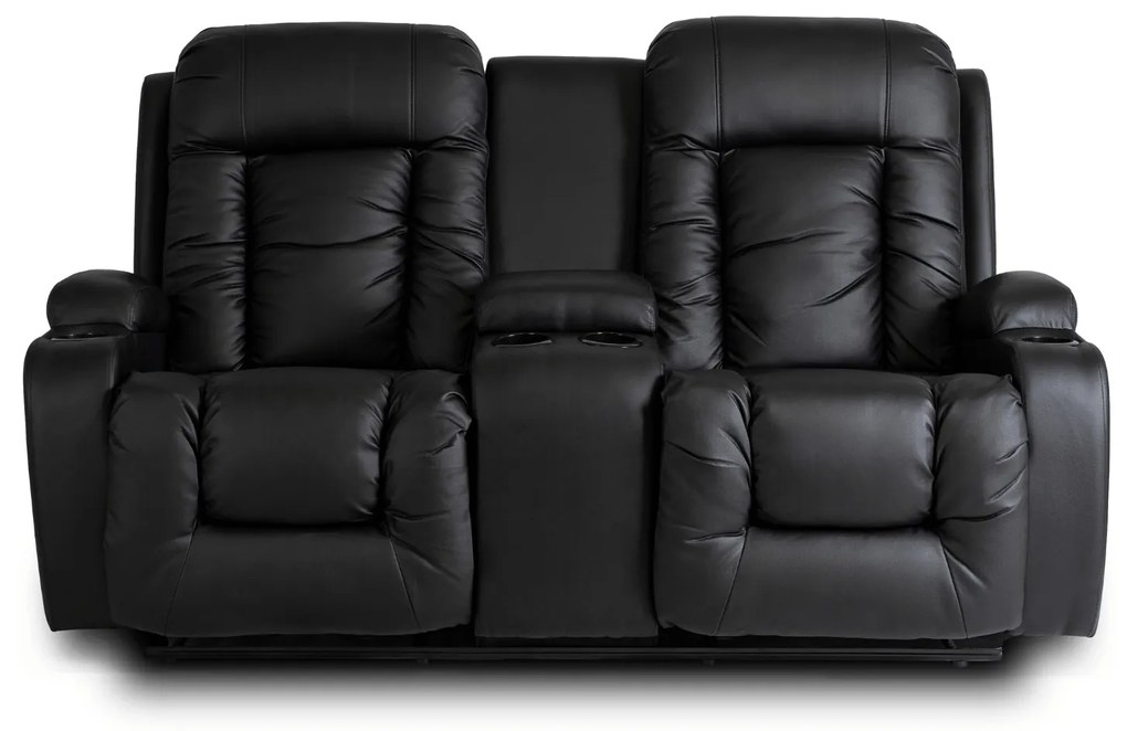 Sofa Rozkładana Dwuosobowa ALPINE Czarna Ekoskóra Nowoczesna do Salonu