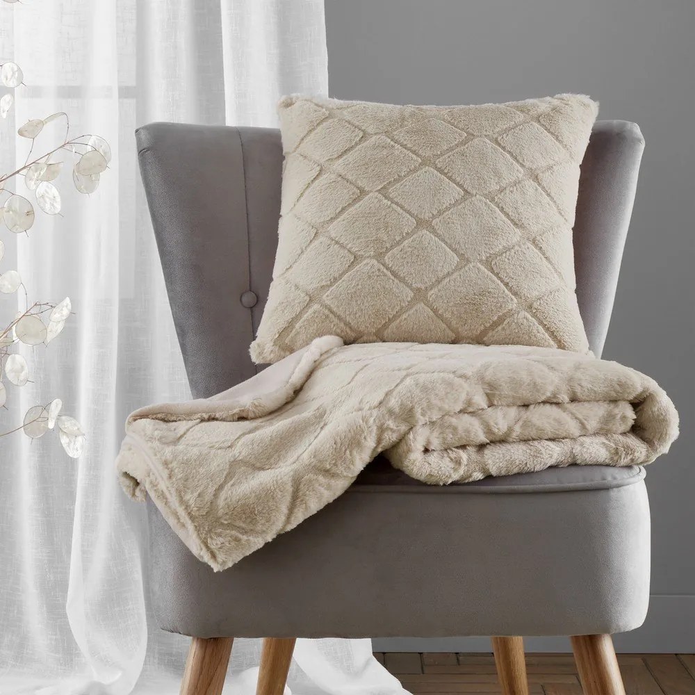 Beżowy koc z mikropluszu 130x170 cm Cosy Diamond – Catherine Lansfield