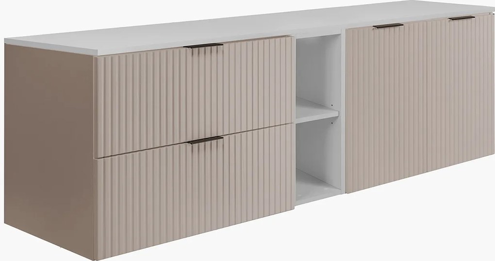 Zestaw łazienkowy: szafka z szufladami, szafka z drzwiami i regał 57×46×180 cm, kolor: biały / Kaszmir, uchwyt czarny
