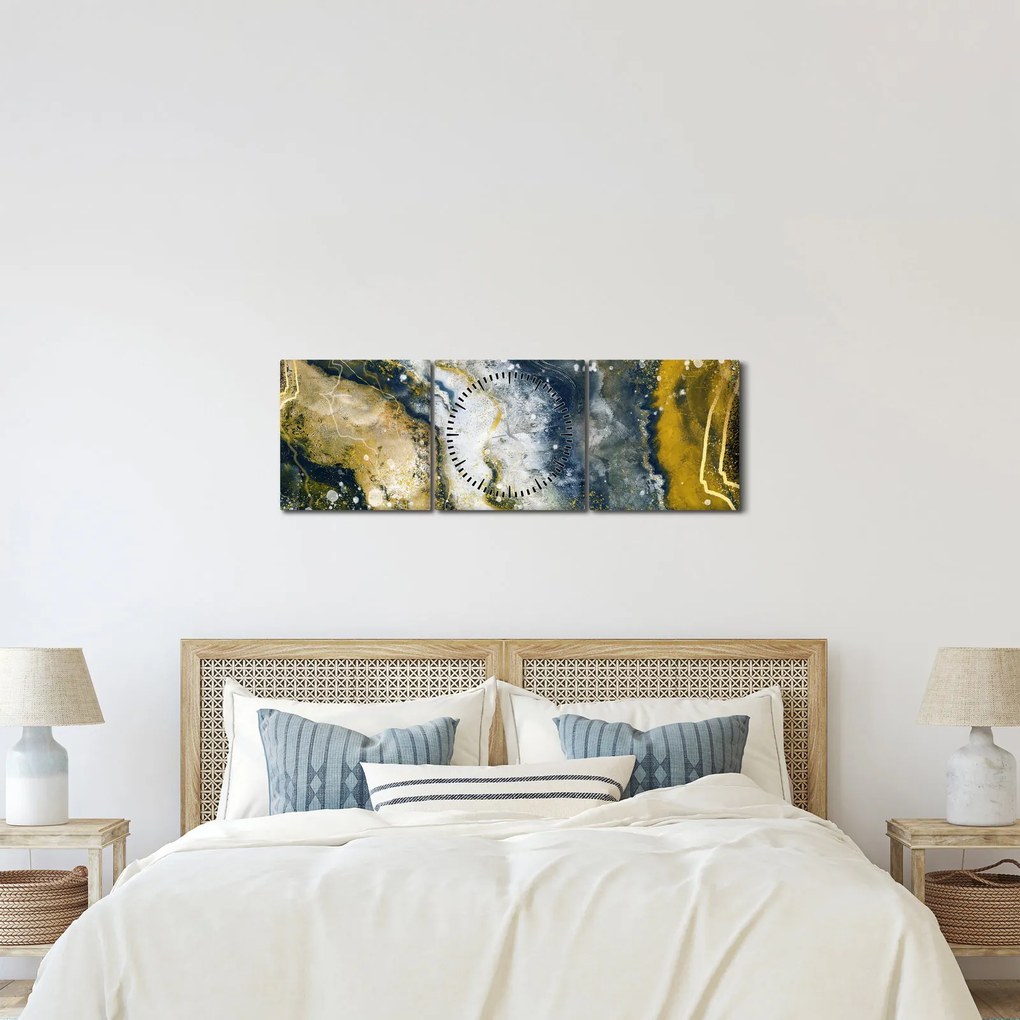 Obraz - Złota abstrakcja (z zegarem) (90x30 cm)