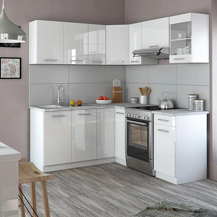 Kuchnia narożna biały wysoki połysk/biały 187x60x81.6 rick