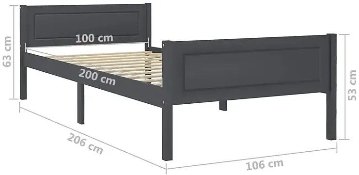 Szare drewniane łóżko jednoosobowe 100x200 M1-P15