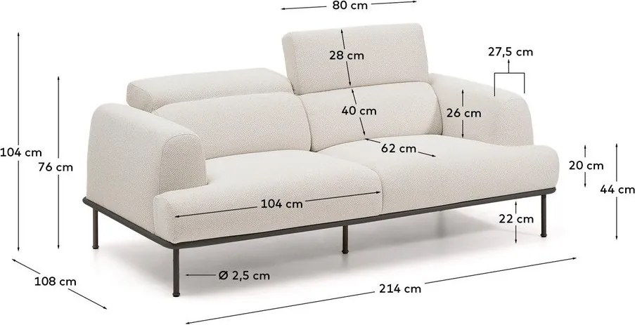 Beżowa częściowo rozkładana sofa z tkaniny szenilowej 214 cm Aurum – Kave Home