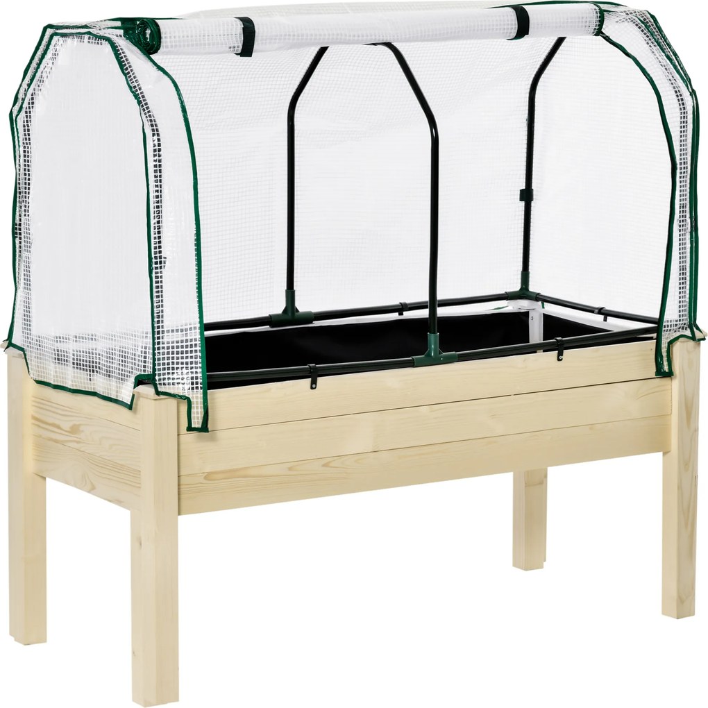 Outsunny Wysokie Łóżko z Szklarnią Ogród Warzywny Wyściełany Drewniany Materiał | Aosom PL