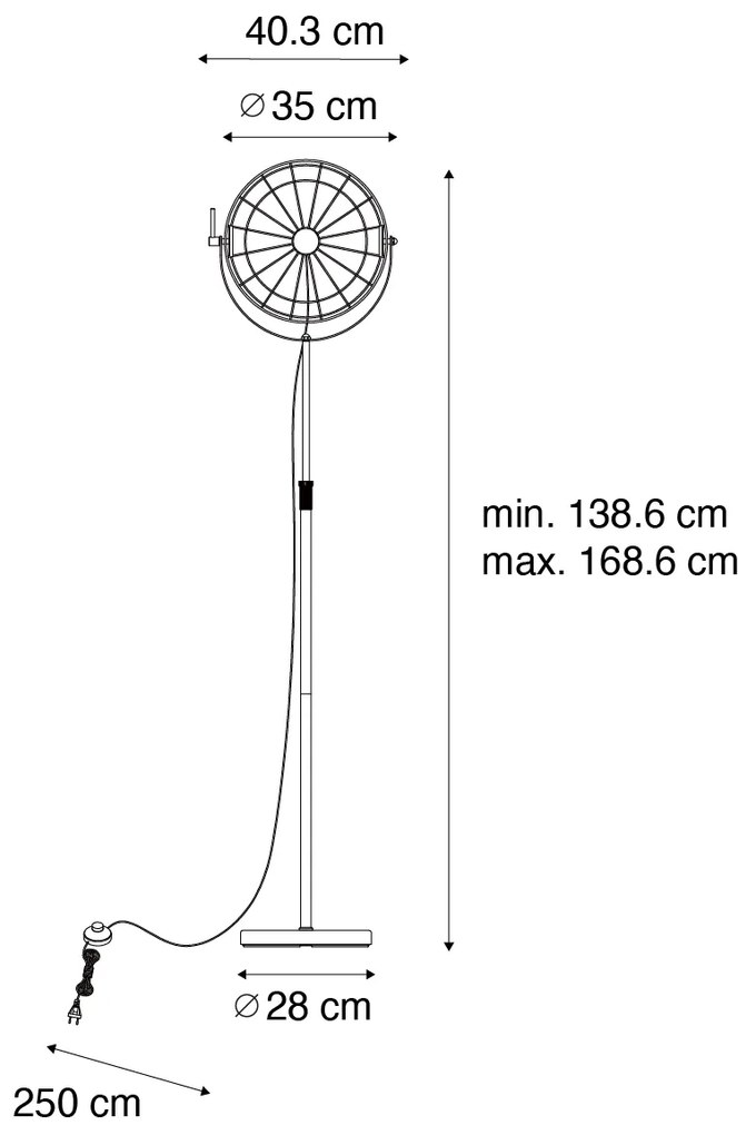 Industrialna lampa podłogowa czarna 35 cm regulowana - HanzePrzemysłowy Oswietlenie wewnetrzne
