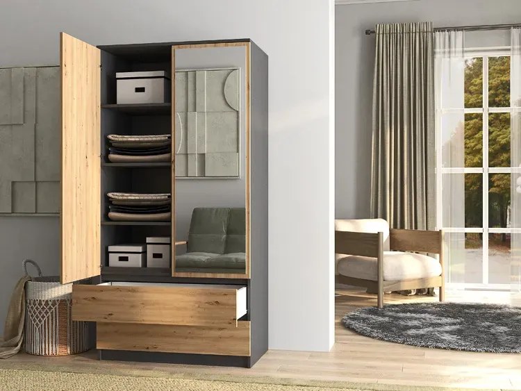 Industrialny zestaw komoda i szafa antracyt + dąb artisan B2-G07