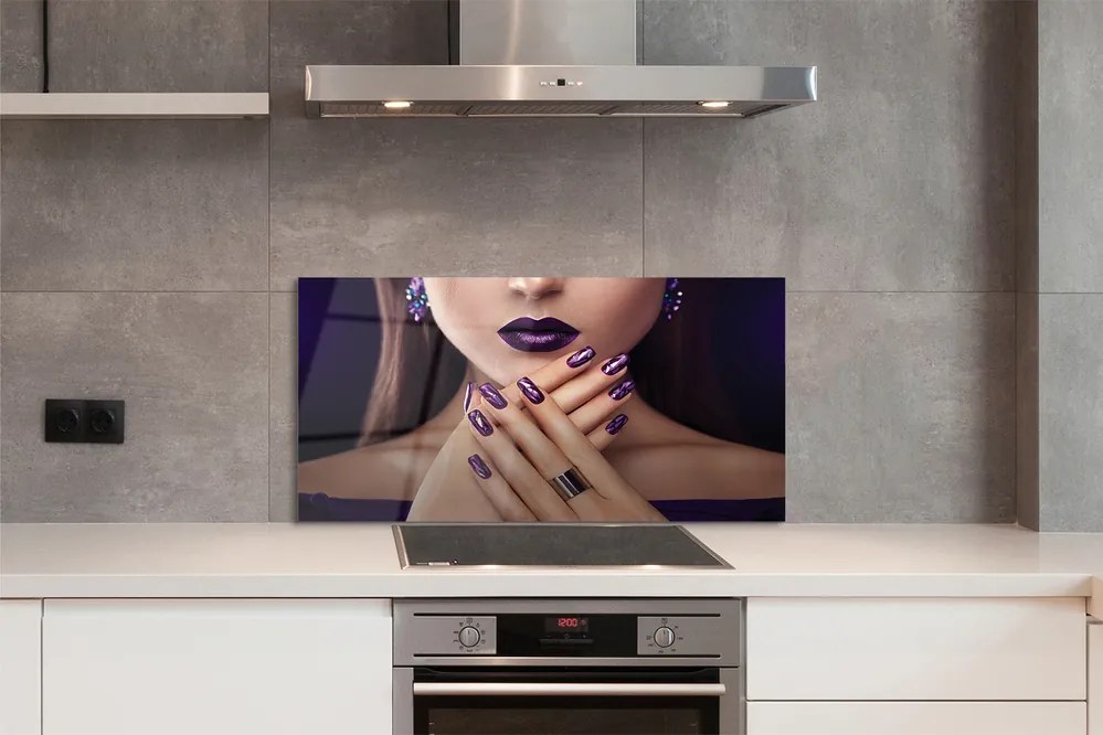 Szklany Panel Kobieta z Fioletowymi Ustami