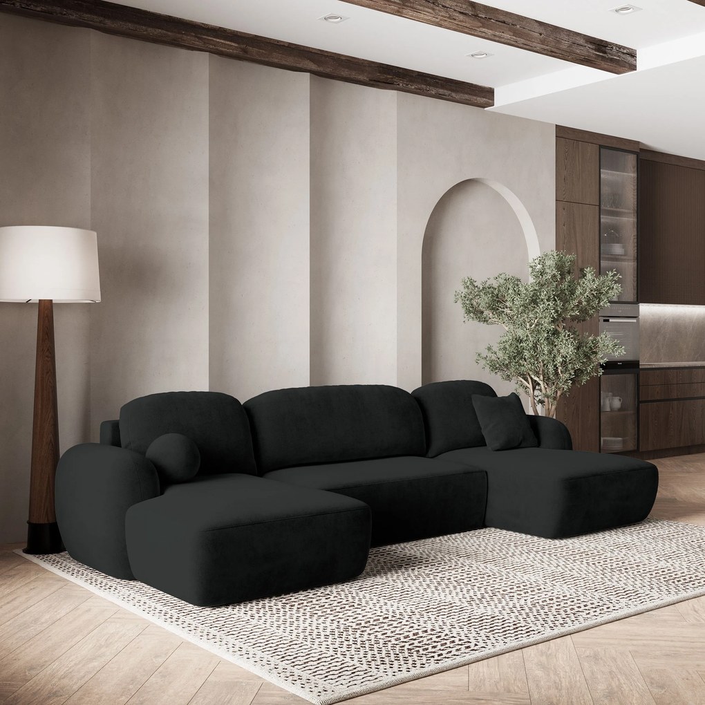 Masseno Narożnik SAVONA z funkcją spania i pojemnikiem na pościel Narozniki U, Rozkładana sofa - Czarny, KRONOS 07