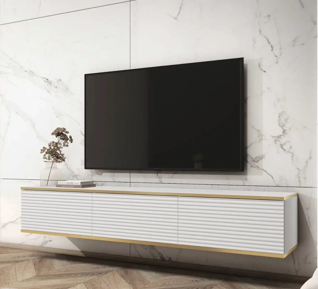 Szafka RTV KARL 3D 175cm wisząca/stojąca biały mat PIASKI Meble