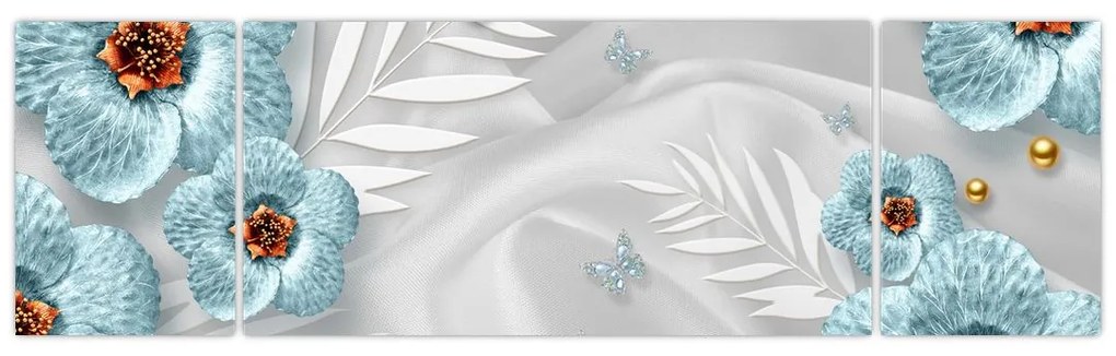 Obraz - 3D niebieskie kwiaty (170x50 cm)