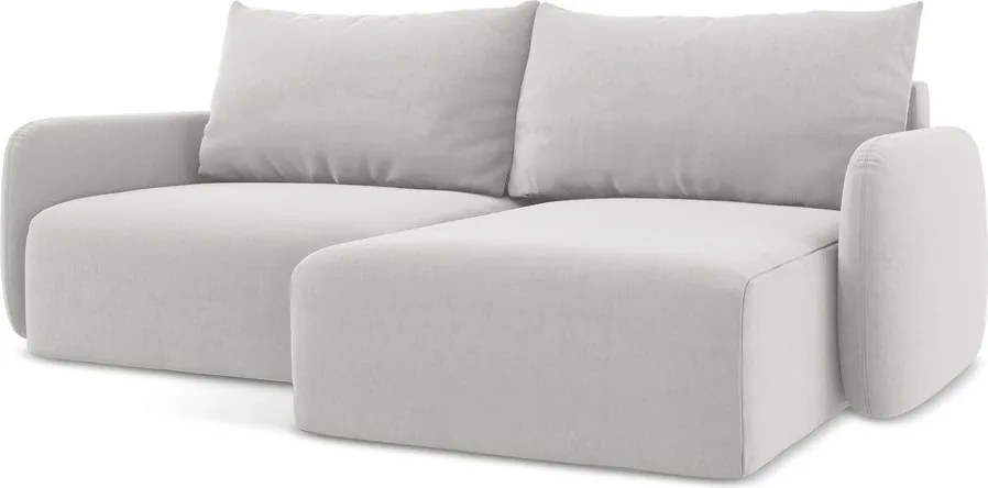 Jasnoszary aksamitny rozkładany/ze schowkiem narożnik (prawostronny/z szezlongiem) Kalena – Makamii