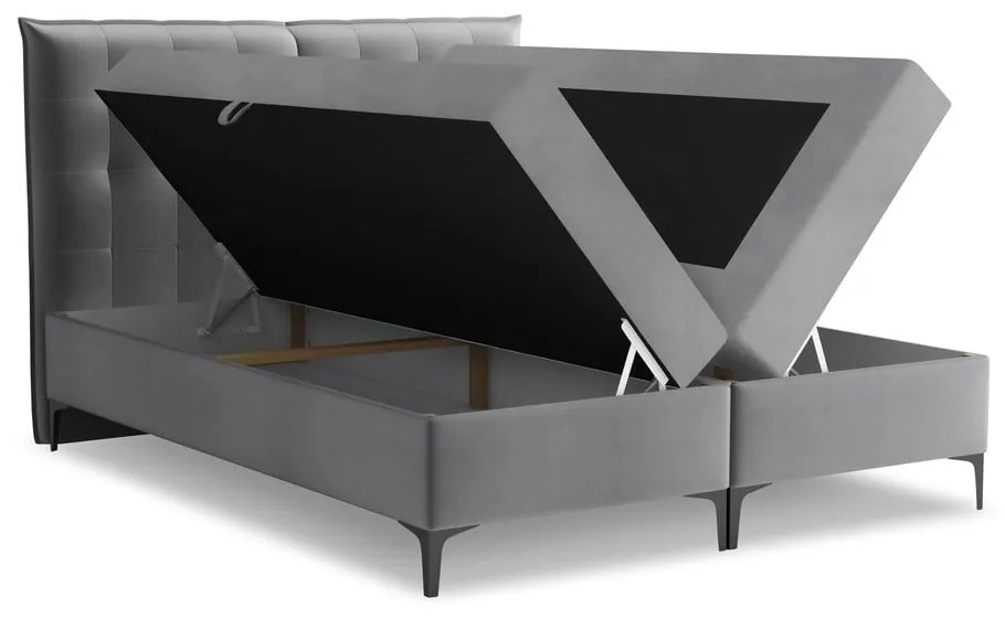 Szare łóżko kontynentalne ze schowkiem 180x200 cm Mikana – Makamii