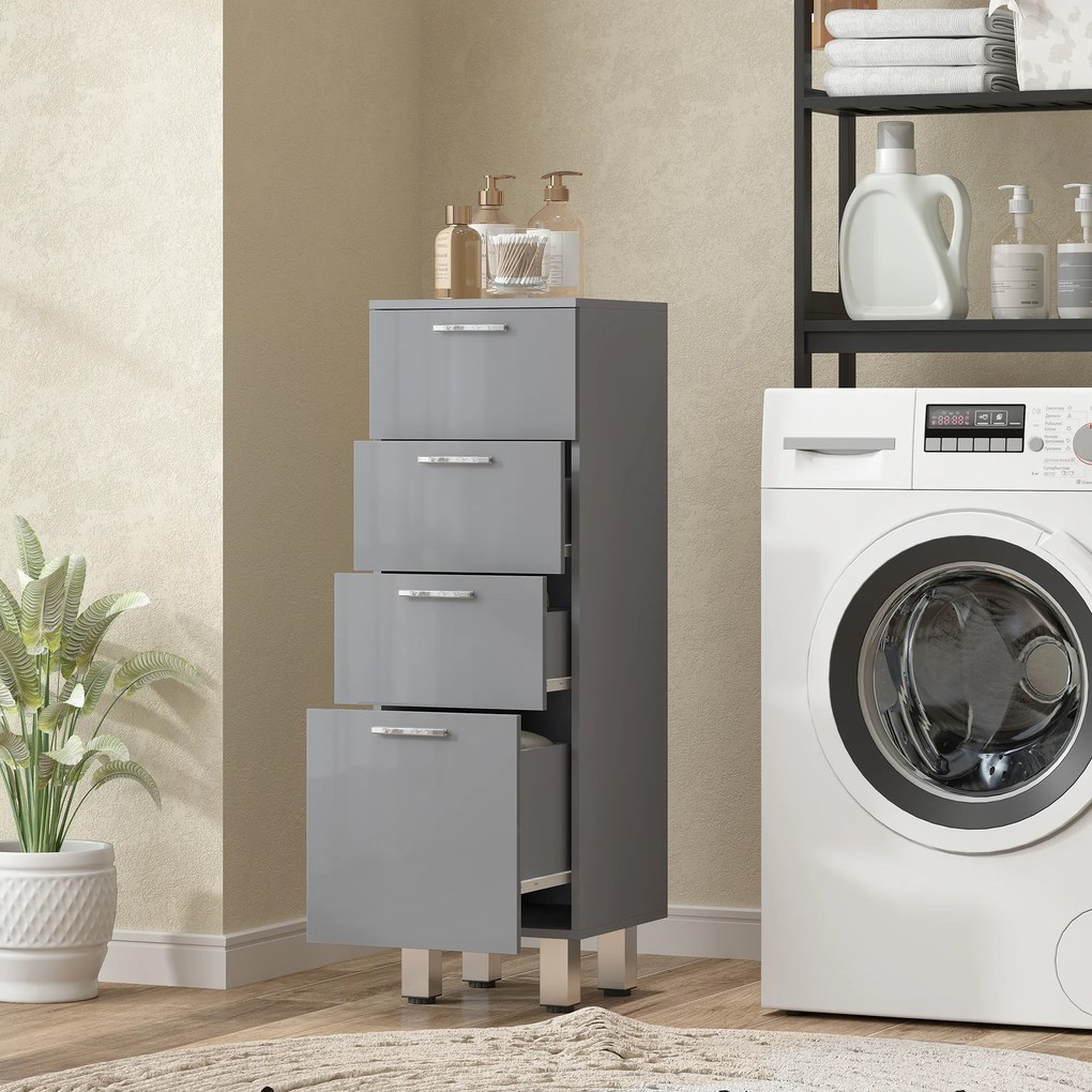 kleankin Szafka łazienkowa, szafka łazienkowa, 4 szuflady, płyta wiórowa, gładka, szary | Aosom PL