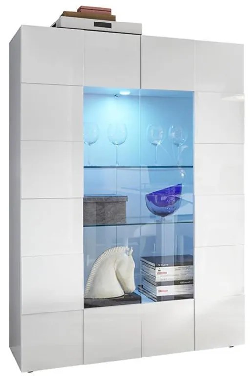 Witryna CALISTO – oświetlenie LED – 2-SKRZYDŁOWE DRZWI ze szkła – kolor biały lakierowany