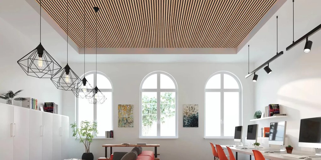 Drewniany panel akustyczny, 2400 x 600 mm, czarny podkład, 5 szt, brzoza