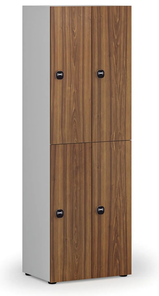 Drewniana szafka skrytkowa S4, 4 schowki, demontaż, zamek RFID, szary/orzech