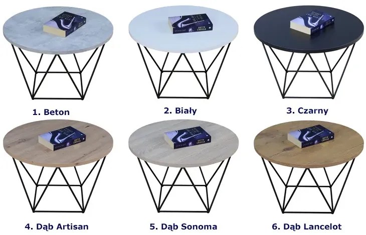 Okrągły stolik kawowy z geometrycznym stelażem beton - Boreko 4X