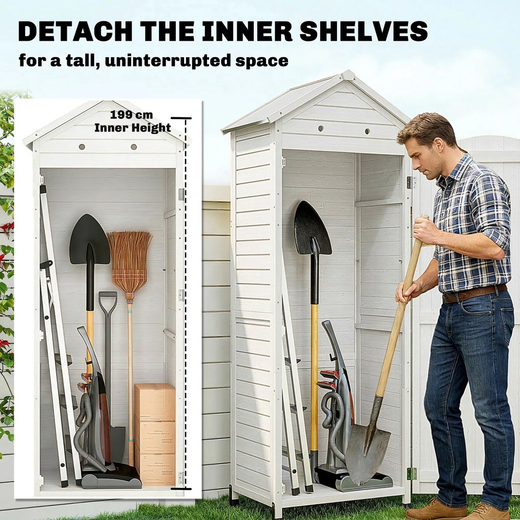 Outsunny Drewniana szafa ogrodowa z regulowanymi półkami, magnetycznymi drzwiami, ocynkowanym dachem i wentylacją | Aosom PL