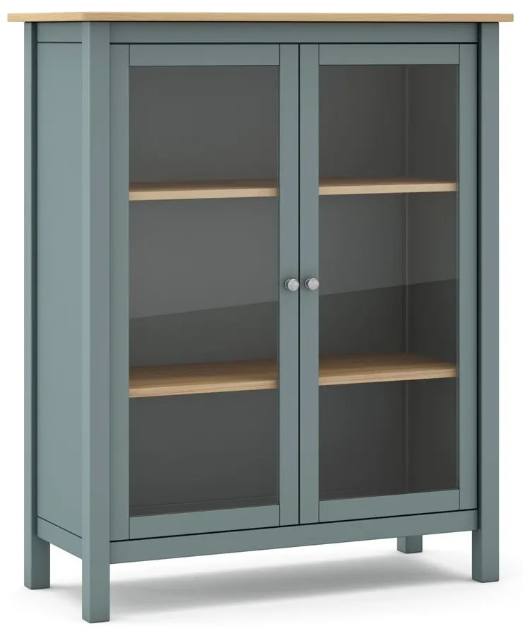 Szarozielona witryna z litego drewna sosnowego 90x110x40 cm Misti – Marckeric