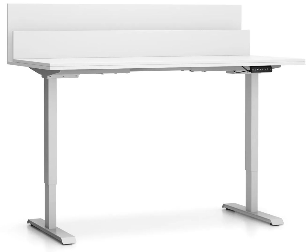 PLAN Biurko z regulacją wysokości SINGLE LAYERS, 160x80 cm, 2 silniki, z przegrodami, biały