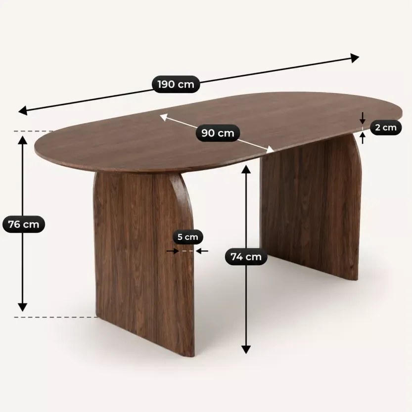Stół owalny Maxim 190 cm orzech MDF nowoczesny stół do jadalni salonu stabilny design