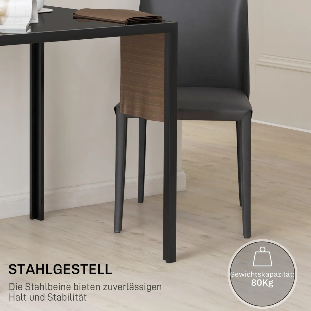 HOMCOM Kwadratowy stół jadalniany dla 4 osób, blat z hartowanego szkła, do kuchni i jadalni, 75 x 75 x 75 cm, Czarny