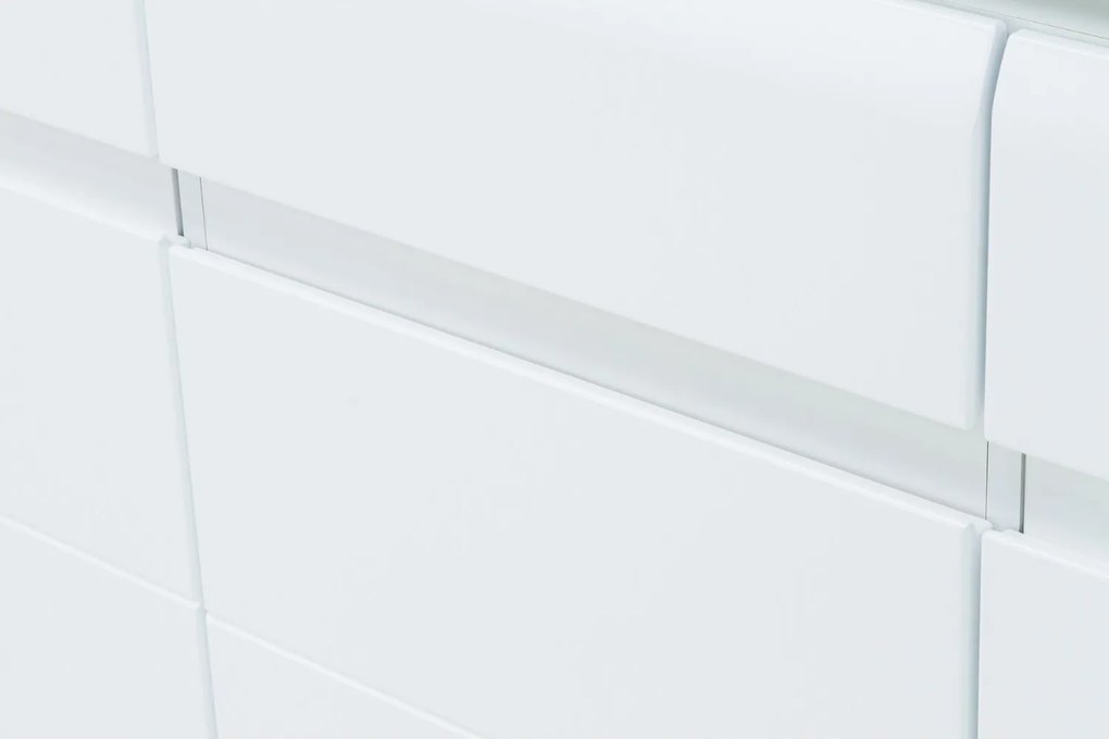 Komoda Trzydrzwiowa z Szufladą do Salonu IVORY Biała / Biały połysk 152 cm Nowoczesna