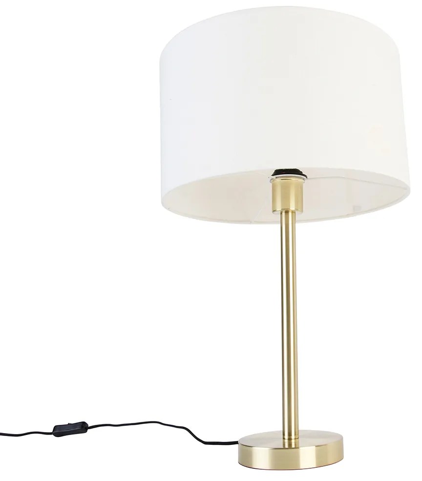 Klasyczna lampa stołowa mosiężna z białym abażurem 35 cm - SimploDesignerski Oswietlenie wewnetrzne