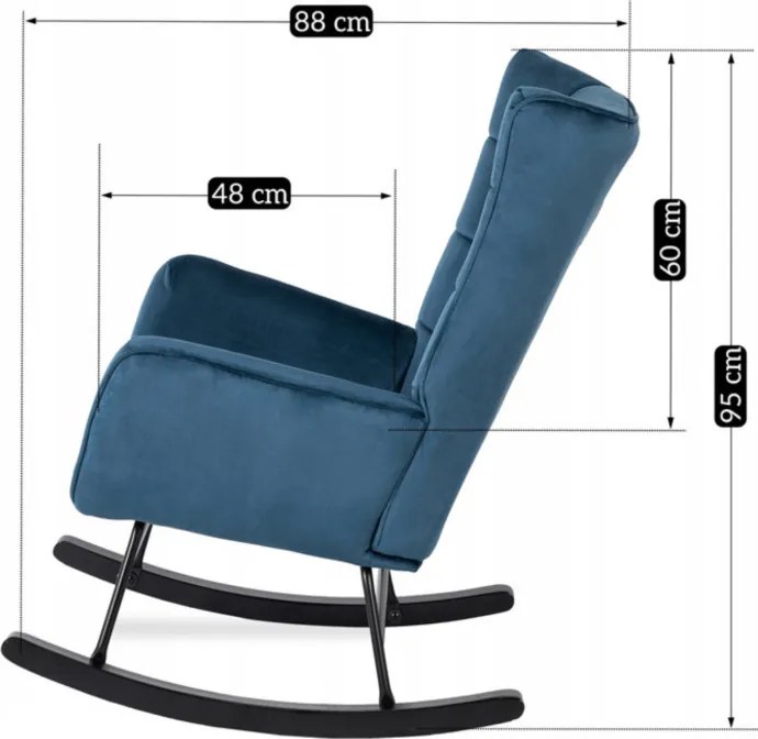 Fotel Bujany na Biegunach Uszak Wypoczynkowy JACKSON Granatowy Welurowy do Salonu Nowoczesny
