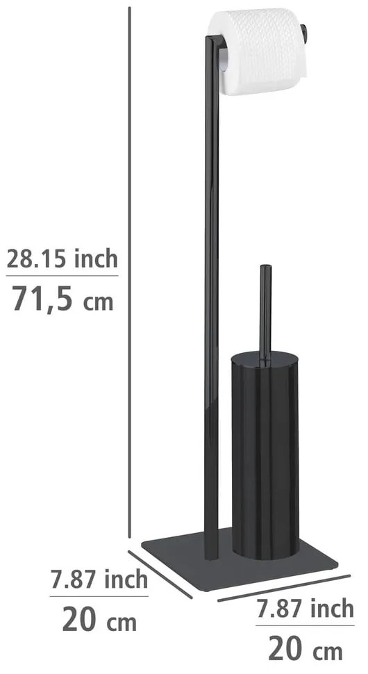 Czarny stalowy stojak na papier toaletowy ze szczotką Recco – Wenko