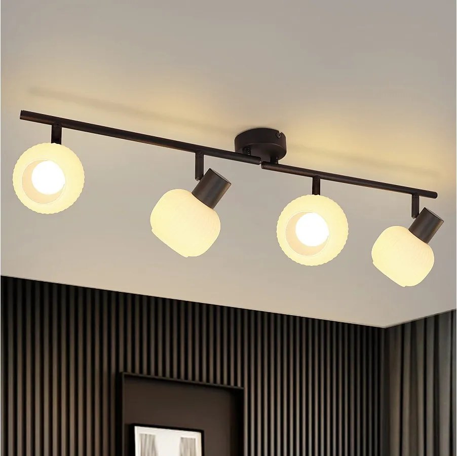 NETTLIFE Biały reflektor sufitowy E14 Lampa sufitowa 4 żarówki Wewnętrzny szklany klosz Regulowany reflektor